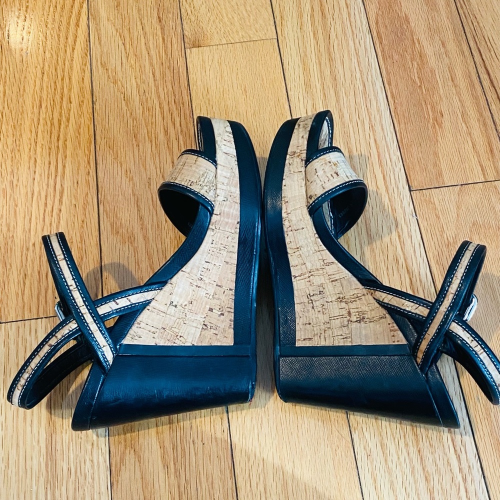 Prada Black and Natural Cork Wedge Sandals - Picture 3 of 16